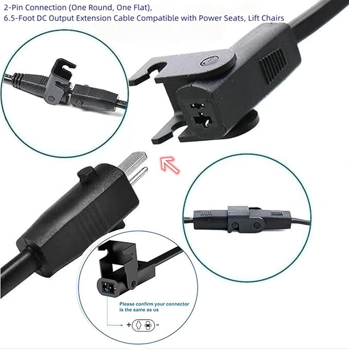 Recliner Power Splitter Cord 78 Inch 2 Pin Splitter Y Cable Replacement, 6.5FT, Black, 2 Motors to 1, Compatible with Okin, Dewert, Lazboy, Pride, Catnapper, Limoss Motors