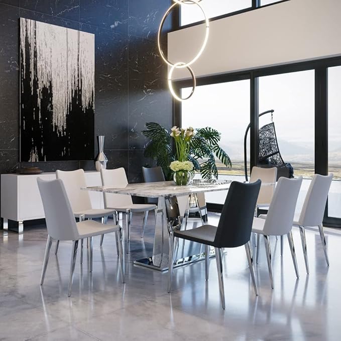 ZURI Modern Jordan Dining Chair in Black Leatherette and Polished Stainless Steel Base