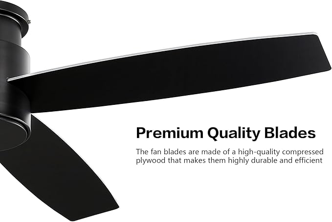 WINGBO 52" Flush Mount DC Ceiling Fan without Lights, 4 Reversible Blades, Ultra Quiet 6-Speed DC Motor, Hugger Low Profile Indoor Ceiling Fan No Lights, Matte Black Finish