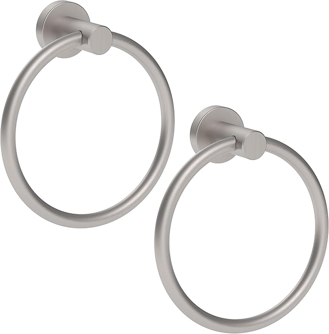 Brushed Nickel 2 Pack Towel Ring, Hand Towel Holder for Bathroom Kitchen Modern Rounded Base Wall Mount SUS304 Stainless Steel