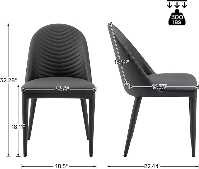 Dining Chairs Set of 2, Modern Full Assembled Faux Leather Upholstered Side Chair with Backrests, Dinner Chairs for Kitchen Dinning Room, Dark Gray