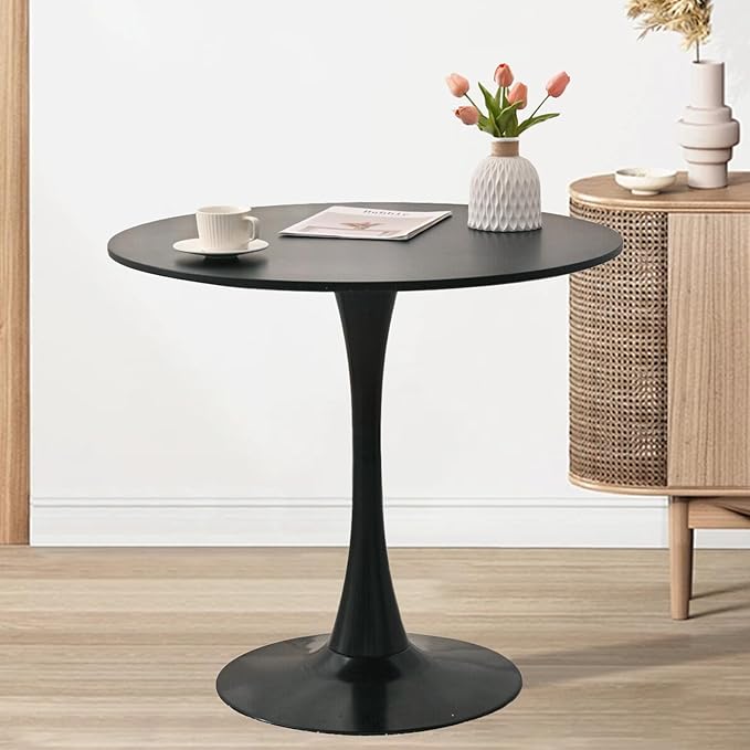 SoarFlash Kitchen Table and Chairs for 2, 31.5" Dining Table Set for 2 with Leather Upholstered Chairs, 3 Piece Round Kitchen Table Set, Dining Room Table Set for Small Space, Apartment, Black/Grey