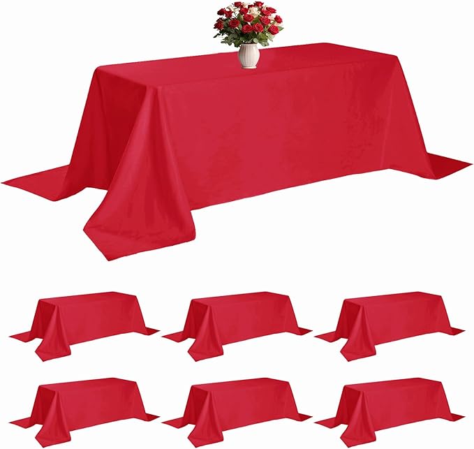 6 Pack Red Tablecloth 90 x 132 Inch Table Cloth for 6 Foot Rectangle Tables, Wrinkle Resistant Washable Polyester Fabric Table Covers for Party, Wedding,Dining,and Banquet