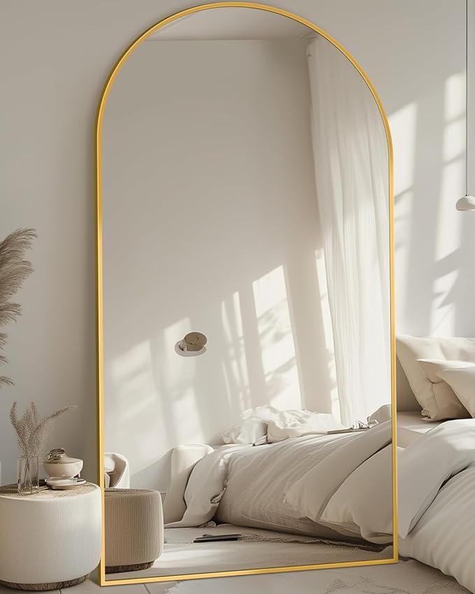 Full Length Mirror, 90"x46" Oversized Floor Mirror with Stand, Hanging or Leaning Full Body Mirrors Mirror for Bedroom, Living Room, Cloakroom, Arch, Gold
