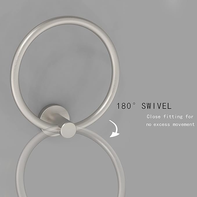 Brushed Nickel Towel Ring, Hand Towel Holder for Bathroom Kitchen Modern Rounded Base Wall Mount SUS304 Stainless Steel