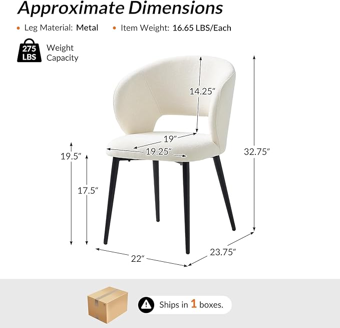 Contemporary Dining Chairs with Armrests – Ergonomic Soft-Padded Seat, Curved Backrest, Matte Black Metal Legs, Comfortable Kitchen & Dining Room Chairs, Set of 2