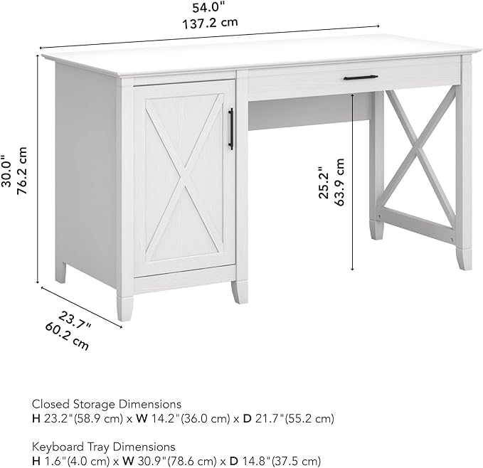 Bush Furniture Key West Computer Desk with Storage | Small Desk for Home Office in Pure White Oak | 54W x 24D Modern Farmhouse Desk