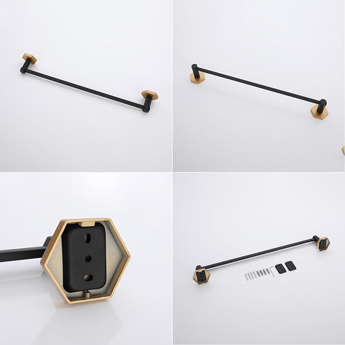 GERZWY 24'' Bathroom Towel Bar Stainless Steel Towel Holder for Bath Kitchen Cabinet Heavy Duty Towel Rails, Black & Gold