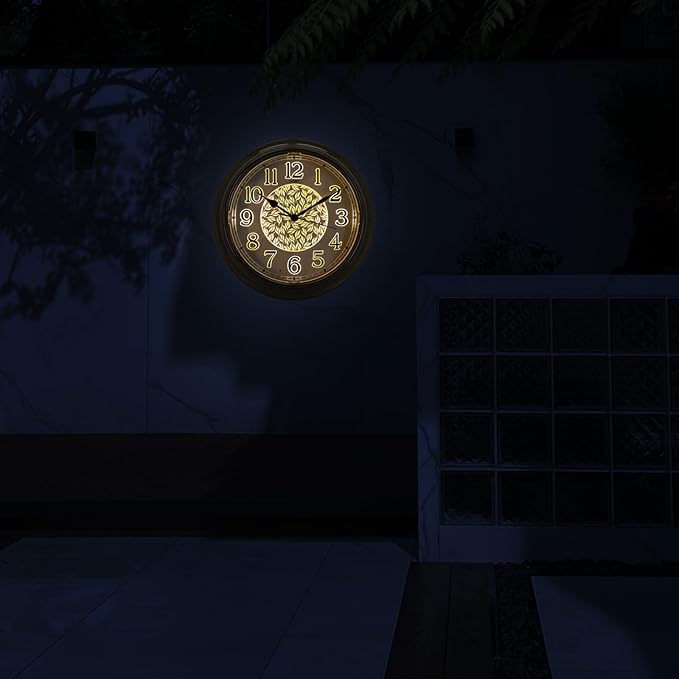 OCEST 15 Inch Indoor Outdoor Clock Waterproof, Silent Metal Large Outdoor Clock Glow in The Dark, Battery Operated Decor for Garden Pool Patio Porch