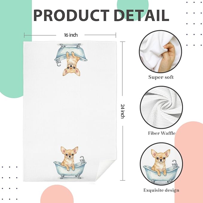 Chihuahua Dog Bathroom Hand Towels, Chihuahua Gifts for Women, Dog Lovers Mom Dad Owner Gifts Decorative Hand Towels for Kids Bathroom Washroom, 16x24 Inch Set of 2