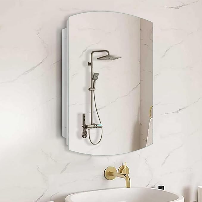 16x26 Inch Medicine Cabinet with Mirror, Arched Metal Frameless Wall Cabinet with Mirror, Surface Mount or Recessed Medicine Cabinet for Bathroom,Bathroom Mirror with Storage