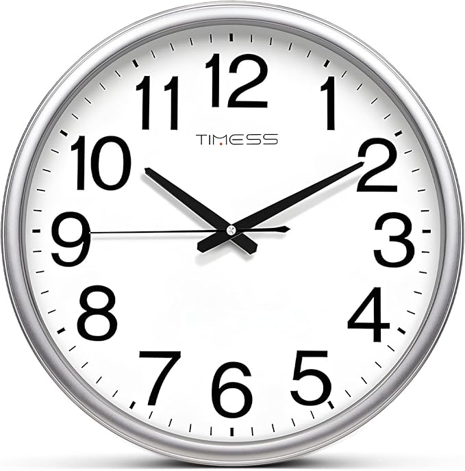 Wall Clock, 11 Inch Large Dial Non-Ticking Silent Battery Operated Quality Analog, Ultra-Quiet Movement Quartz, Timeless Stylish Clock, Ideal Modern Home, Office Décor (Sliver)