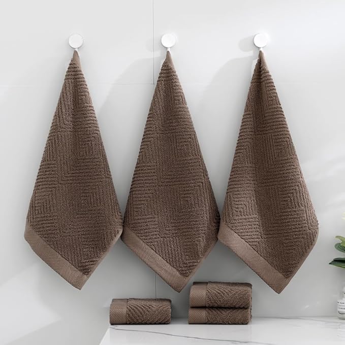 sense gnosis Chocolate Washcloth Set of 6 Premium 100% Cotton Herringbone Striped Weave Ultra Soft Highly Absorbent Washcloths Towel for Bathroom 13 X 13 Inch