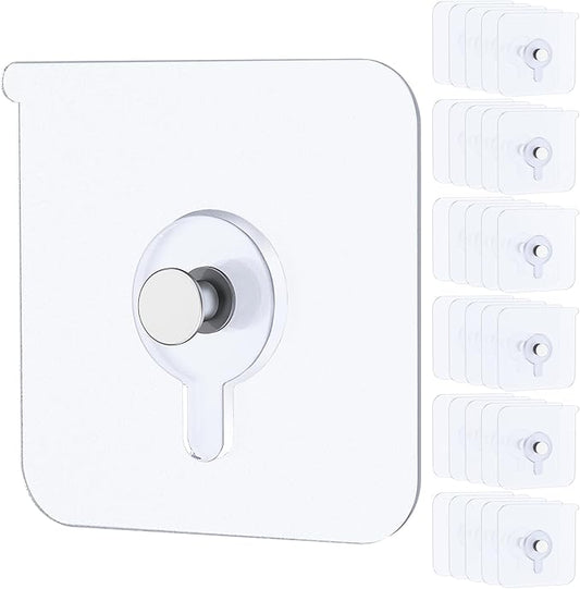 Uniclife 30 Pcs Self Adhesive Picture Hooks 33 lbs Max Load Heavy Duty Picture Hangers Without Nails Wall Hooks for Hanging Transparent Waterproof Frame Hangers Sticky Hook for Bathroom Kitchen