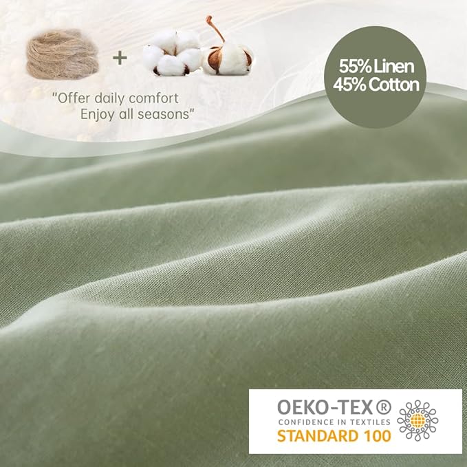 Simple&Opulence French Linen Duvet Cover Set 68" x 86"- 2 Pieces (1 Comforter Cover,1 Pillowcase)- Natural Flax Cotton Blend-Solid Color Breathable Farmhouse Bedding-Mint Green, Twin