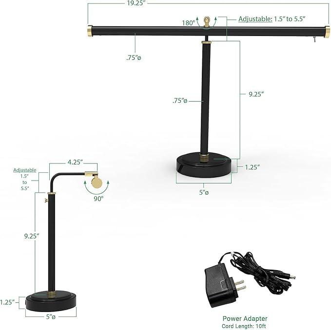 Cocoweb Black with Brass Accents 19" Shade, 12-16" Adjustable Height Upright Piano Lamp - PLED100AD