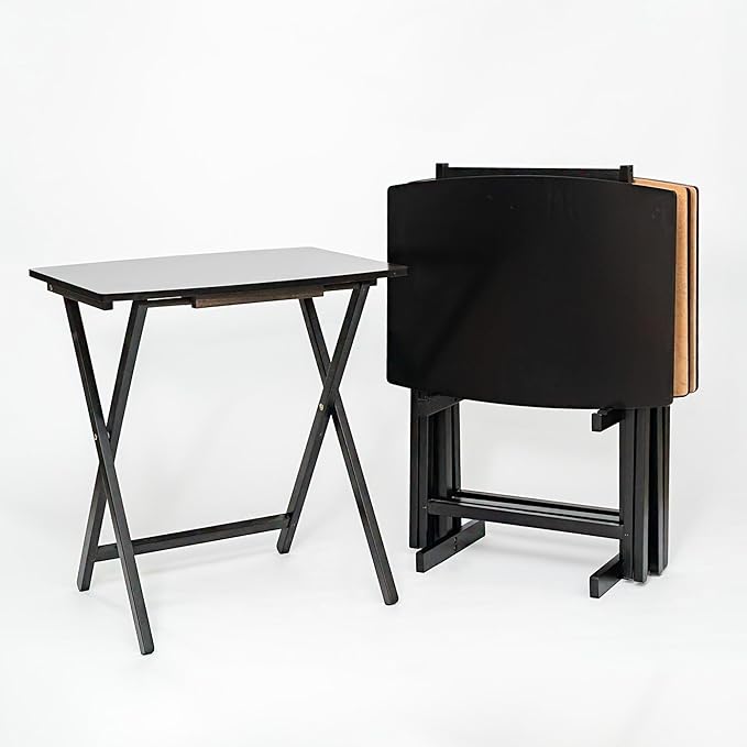 PJ Wood 5 Pack XL Oversize Tray Table for Living Room or Kitchen, Indoor TV Tray Set for Small Spaces and Family Gatherings, Black