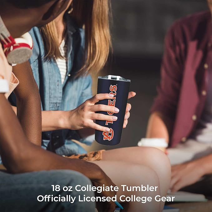 Campus Colors NCAA Stainless Steel Tumbler perfect for Gameday - 18 oz - Double Walled - Keeps Drinks Perfectly Insulated (Auburn Tigers - Navy)