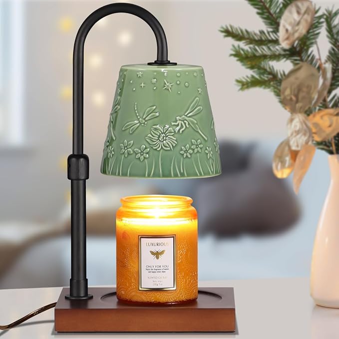 Ceramic Candle Warmer Lamp Dimmable, Electric Scented Wax Melt Warmer, Candle Warmer Melter for Jar Candles Mothers Day Birthday Gifts for Women Mom Grandma, Home Offices Decor Light(Dragonfly-2)
