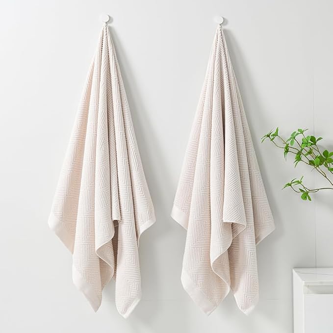 sense gnosis Super Soft Lime White Bath Towels Terry Striped Weave Pattern Ultra Absorbent 100% Cotton Towel for Bathroom(27 X 55 Inch), 2 Pieces