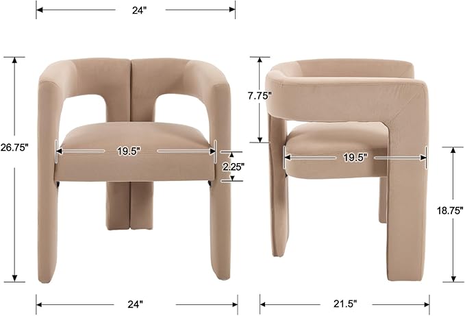 Modern Dining Chairs Set of 4, Upholstered Side Chairs Velvet Fabric Guest Chairs with Barrel Backrest Armchair for Dining Room Living Room, Khaki