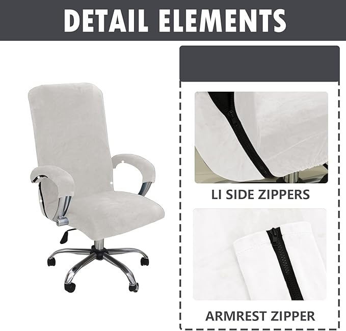 Velvet Plush Mesh Office Chair Cover - Cat Proof Stretchable Protector for Ergonomic Computer Desk Chair with Wheels Armrests, Comfy Executive Chair Cover for Home Office, Easy Install, White, XL