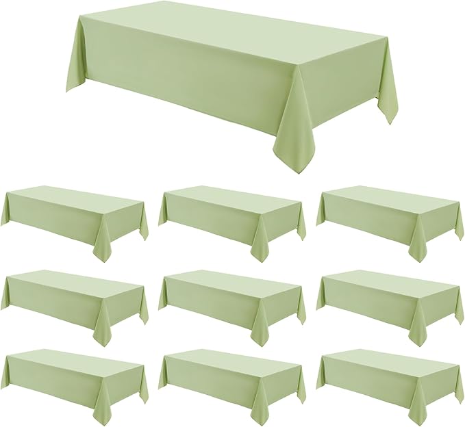 Rectangle Tablecloths 90x132 Inch 10 Pack Sage Green Tablecloth for 6ft Washable Decorative Linen Polyester Table Cloths for 8ft Dining Table Banquets Buffet Parties and Wedding