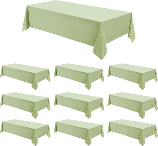 Rectangle Tablecloths 90x132 Inch 10 Pack Sage Green Tablecloth for 6ft Washable Decorative Linen Polyester Table Cloths for 8ft Dining Table Banquets Buffet Parties and Wedding