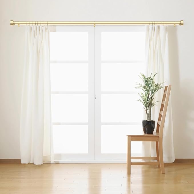 Curtain Rods for Windows 32 to 240, 1 Inch Adjustable Gold Heavy Duty Long Window Curtain Rod, Modern Outdoor Drapery Rods with Simple End Caps, Size 32"-240"