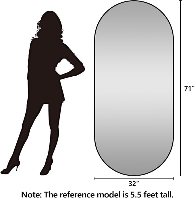 Oval Full Length Mirror, 71"×32" Wall-Mounted Floor Mirror with Metal Frame, Ultra-Clear Explosion-Proof Dressing Mirror, Simple and Classic Deco for Cloakroom/Bedroom/Living Room, Gold
