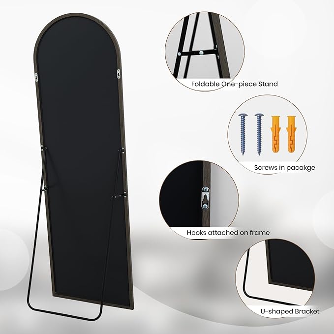 Arched 34x76 Inch Oversize Full Length Mirrors Aluminium Frame in Classic Graylish Driftwood Looking Free Standing Floor Mirror Full Body Wall Mounted for Bedroom Living Room and Hallway
