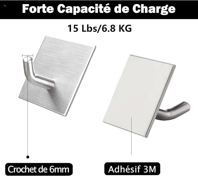 Heavy Duty Adhesive Hooks, Stick on Wall Adhesive Hangers, Strong Stainless Steel Holder, Self Adhesive Hooks for Kitchen Bathroom Home Door Towel Coat Key Robe 4 Packs Silver