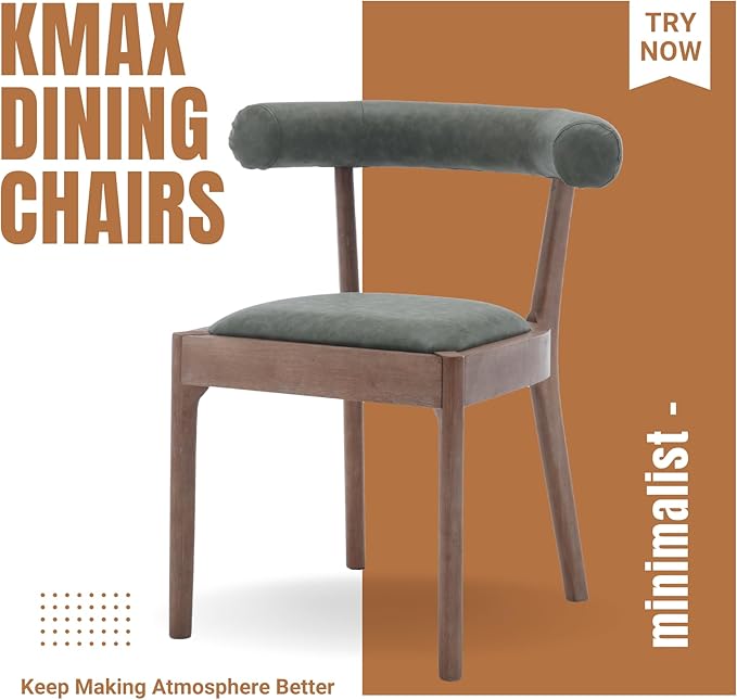 Kmax Dining Room Chairs Mid-Century Modern PU Kitchen Chairs with Natural Walnut Finished Frame, PU Curved Back, Set of 6, Green