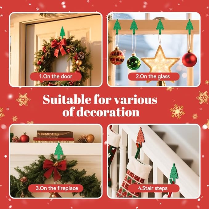 4-Pack Christmas Stockings Holder Hanger, Silicone-Wrapped Metal Design Garland Hooks for Hanging Christmas Stockings, Mantle Garland Wreath, Christmas Decorations (Green, Red)