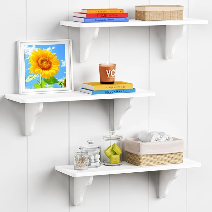 Forbena 24 Inch Wall Shelves for Bedroom Set of 3, Large Bathroom Floating Shelves for Wall, Long Decorative Hanging Arched Shelving Unit for Living Room Kids Girls Room Nursery Office (White)
