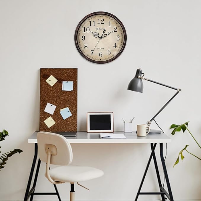 Geevon Vintage Wall Clock, Silent 14" Non Ticking Retro Round Clock Quartz Decorative Battery Operated Wall Clock for Kitchen,Office,Classroom,Bedroom,Living Room Decor