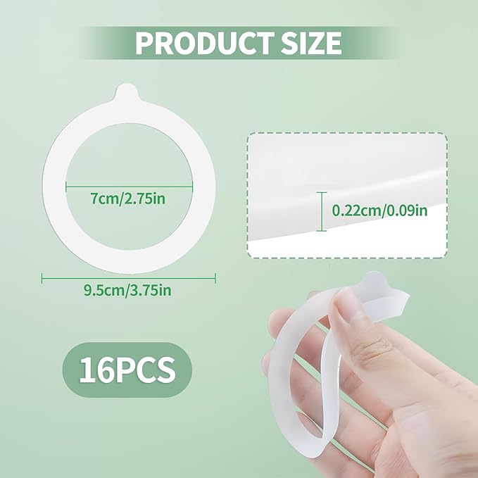 16PCS Rubber Seals for Glass Jars, Airtight Silicone Replacement Gasket,Food-Grade Silicone Gaskets(3.75" Diameter,Fits Mason Jars),Leakproof,Airtight Rings for Food Storage,Canning(White)
