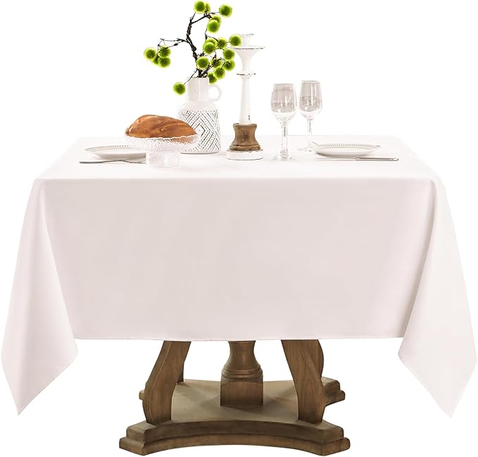 Square Tablecloth 52 x 52 Inch White Tablecloths Stain-Wrinkle Resistant Washable Polyester Table Cloths for Holiday, Buffet Parties, and Weddinge