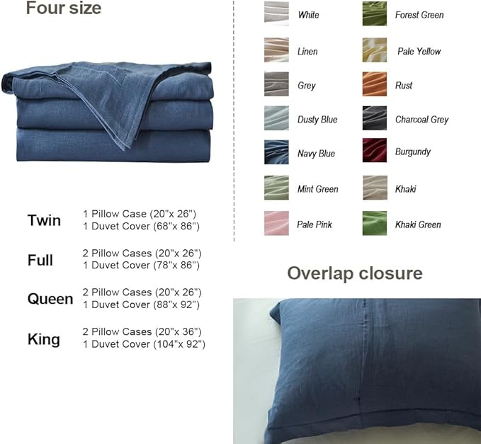 Simple&Opulence French Linen Duvet Cover Set 78" x 86"- 3 Pieces (1 Comforter Cover,2 Pillowcases)- Natural Flax Cotton Blend-Solid Color Breathable Farmhouse Bedding-Navy Blue, Full