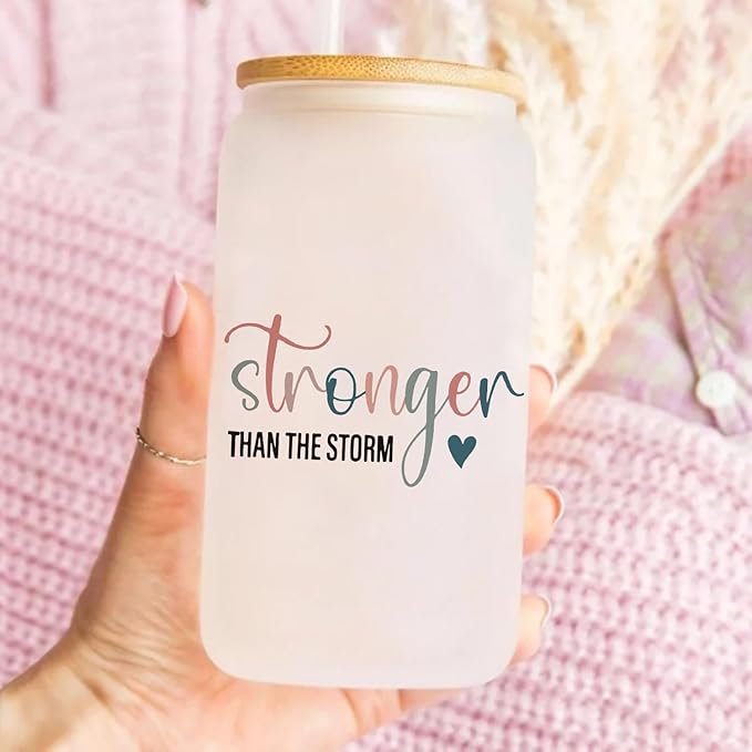 Inspirational Quotes Gift, Positive Gifts for Women Friends Bestie, Motivational Gifts Iced Coffee Cup, Inspiration Gift for Christmas Birthday Boss Day, 16oz Glass Cup with Lid and Straw