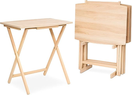 PJ Wood 5 Pack XL Oversize Tray Table for Living Room or Kitchen, Indoor TV Tray for Small Spaces and Family Gatherings, Natural Wood