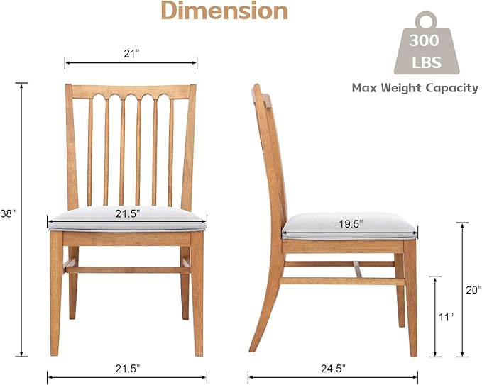 chairus Upholstered Kitchen Chairs Set of 2, Natural Wooden Barrel Dining Chairs with Slat Back Double-Layer Cushion Farmhouse Accent Chairs for Dining Room/Living Room/Restaurant, Chenille Grey