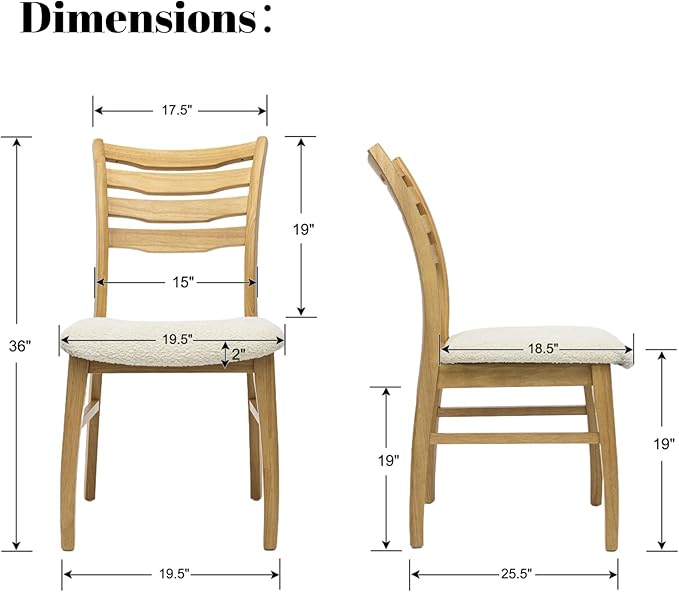 DUOMAY Farmhouse Dining Chairs Set of 4, Fur White Upholstered Side Chairs Solid Wood Ladder Back Kitchen Chairs for Home Dining Room, Light Browm Frame