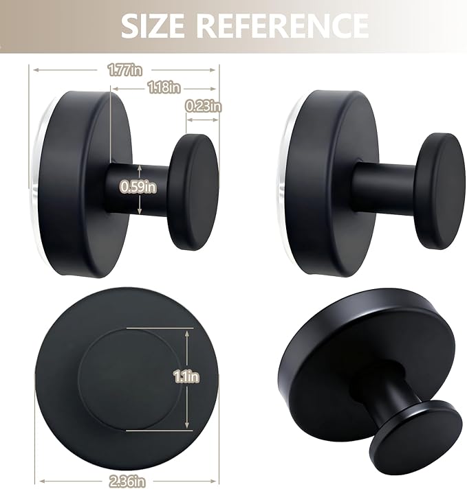 4 PCS Upgraded Drill-Free Suction Cup Hooks, Shower Towel Hooks for Bathrooms Stainless Steel Suction Hook Towels Hanger for Bathroom Kitchen Clothes Mirror Wall (Black)