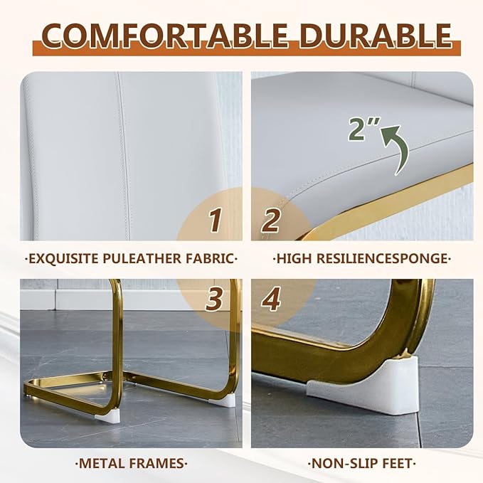 63'' Glass Dining Table Set for 6, Kitchen Table Chairs Set of 6, Clear Glass Dining Table with Black unique design Leg and Gold Metal Base, 6 PU Dining Chairs with Metal Legs, Living Room, Kitchen.