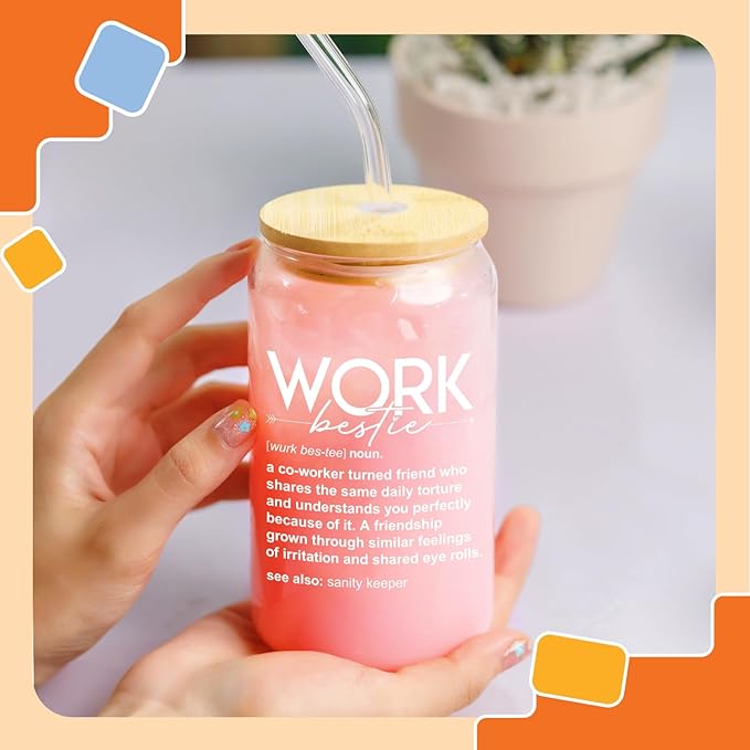 NewEleven Christmas Gifts For Friends, Bestie – Work Bestie Presents For Friends - Thank You Gift For Coworkers, Unique Ideas to Give For Coworker Leaving, Farewell Party – 16 Oz Coffee Glass
