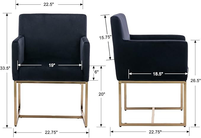 Set of 6 Upholstered Velvet Dining Chairs with Armrest, Mid Century Modern Accent Armchairs, Modern Kitchen & Dining Room Chairs with Gold Frame, Black