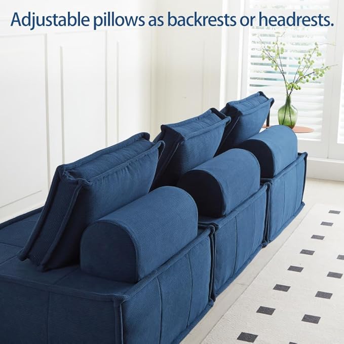 PurrJoys Modular Sectional Sofa, 35" Corduroy Sofa Sleeper Deep Seat Sofa with Adjustable Backrest, Small Couch for Small Spaces, Living Room, Bedroom, Apartment,Blue Office Couch
