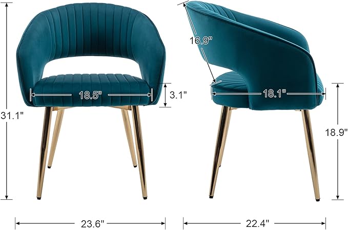Modern Velvet Dining Chairs Set of 8, Upholstered Gold Dining Chairs with Hollow Back, Dining Room Chairs with Gold Legs, Accent Armrest Kitchen Chairs for Living Room Reception Teal Blue