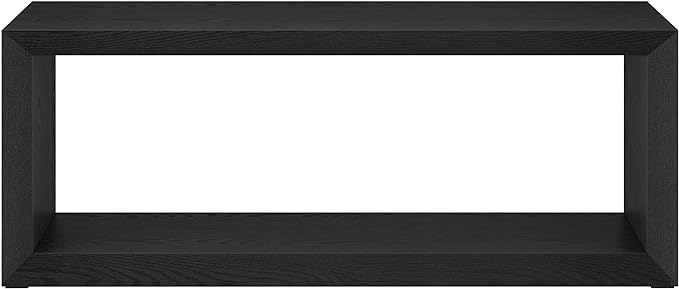 Henn&Hart 48" Rectangular Wood Coffee Table with Open Storage Shelf for Living Room, Family Room, or Office, Black Grain